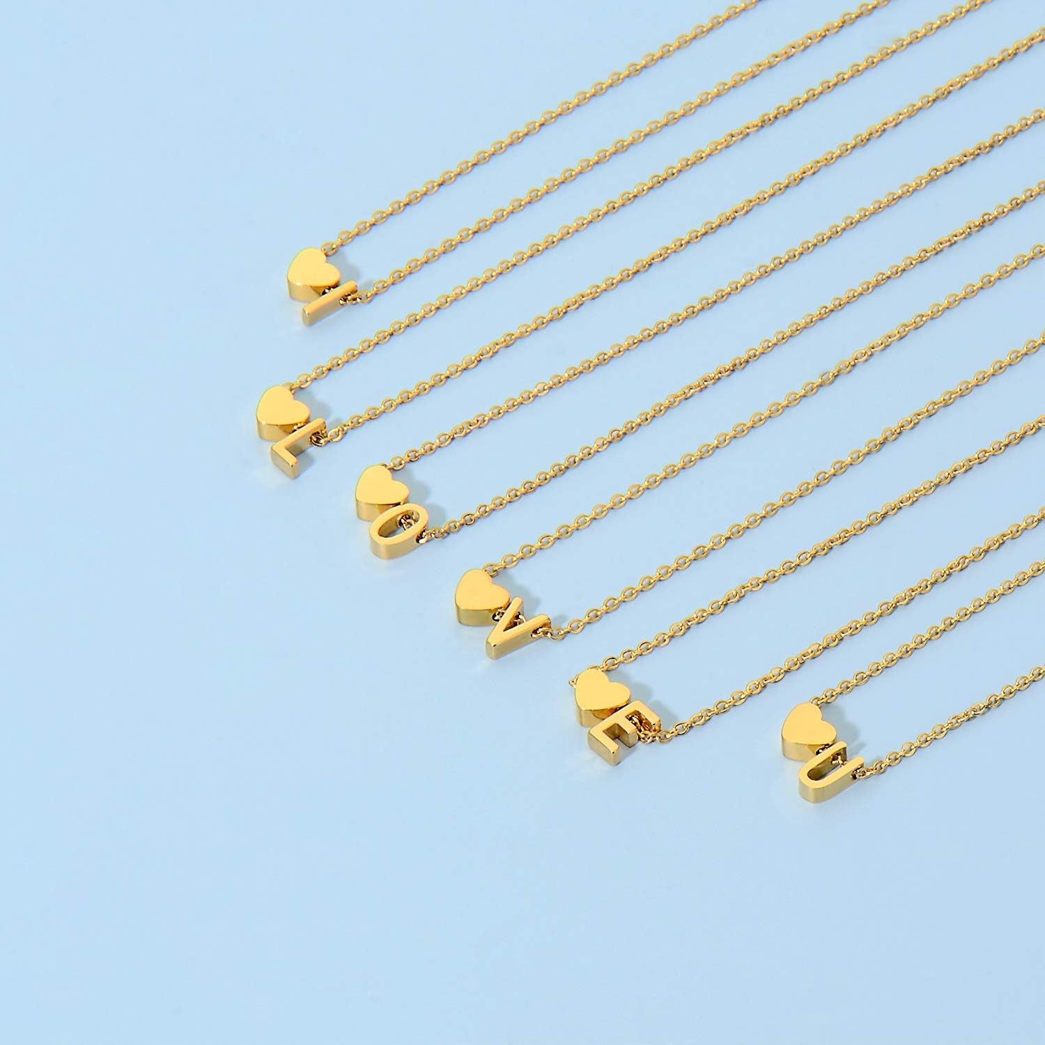 Initial Heart Necklace 18K Gold Plated Stainless Steel Tiny Heart Letter Necklace Personalized Monogram Name Necklace for Women