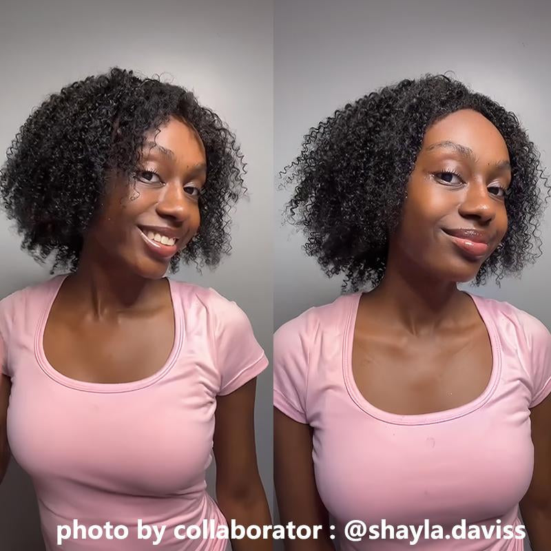 Soullady Afro Curly V Part Wig 3-IN-1 Easy Fit Wig Afro Kinky Human Hair Glueless Wigs Ready to Go Protective Style Half Wig for Women