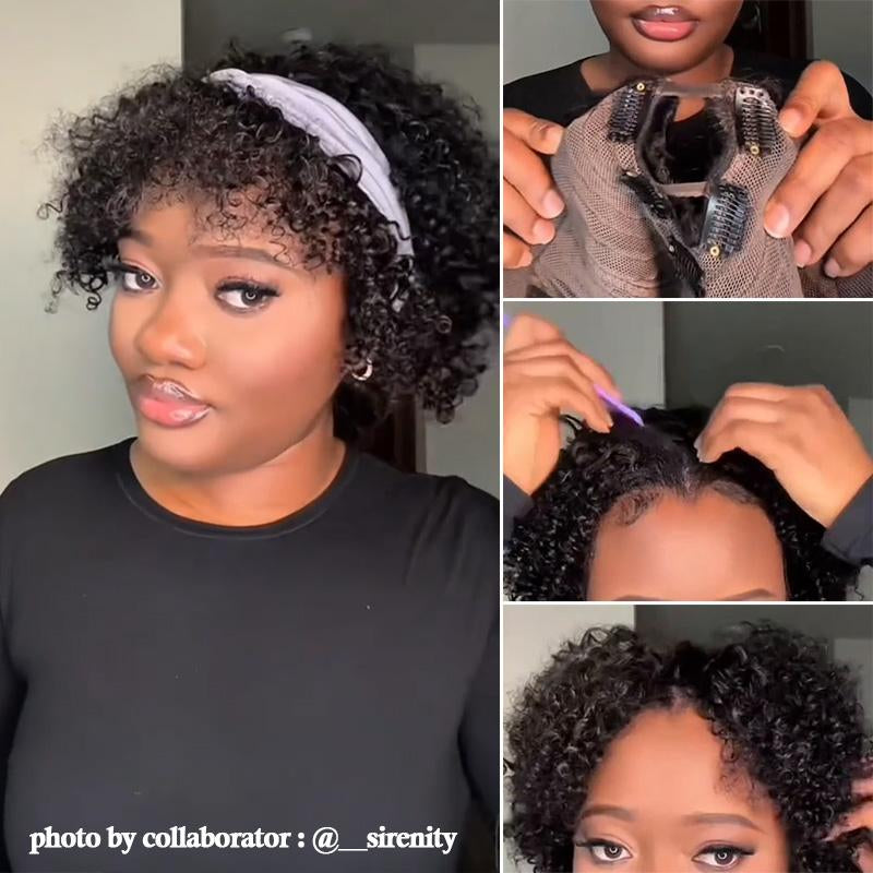 Soullady Afro Curly V Part Wig 3-IN-1 Easy Fit Wig Afro Kinky Human Hair Glueless Wigs Ready to Go Protective Style Half Wig for Women