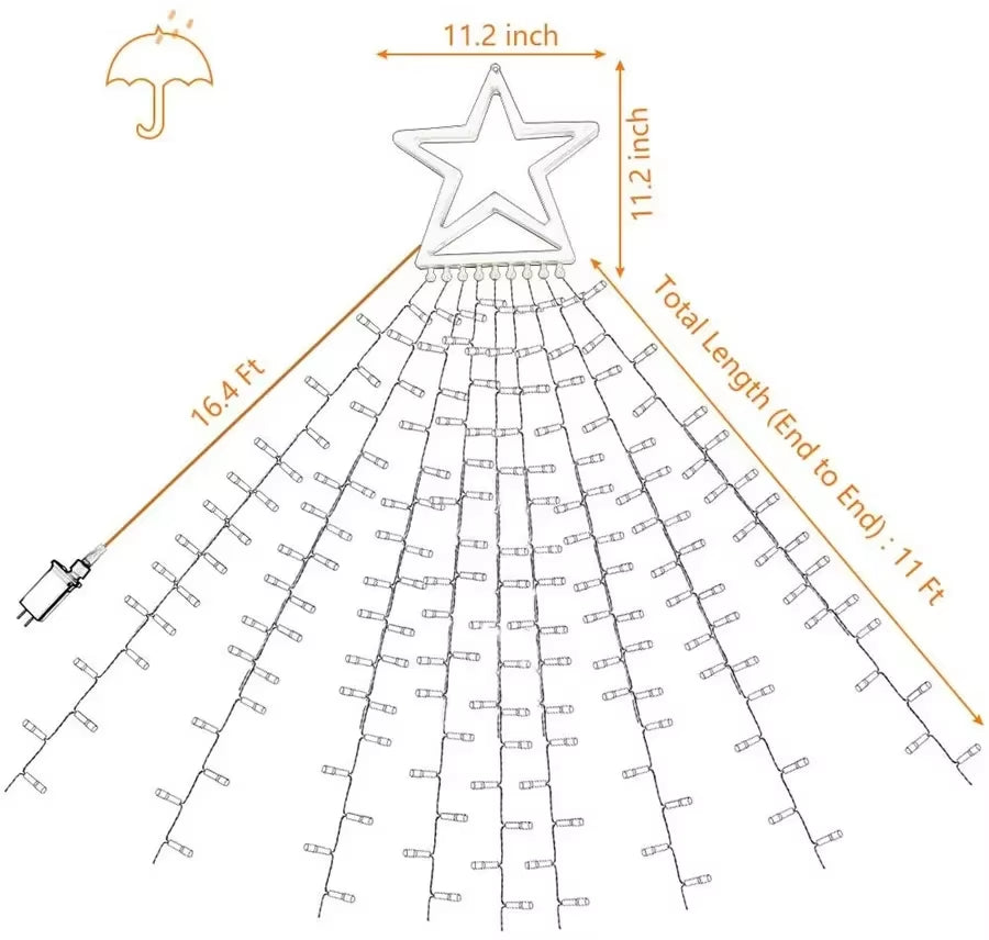 9X3.5M Christmas Decorations Star String Lights 350 LED Waterfall Tree Lights with Topper Star for Holiday Wedding Outdoor Decor