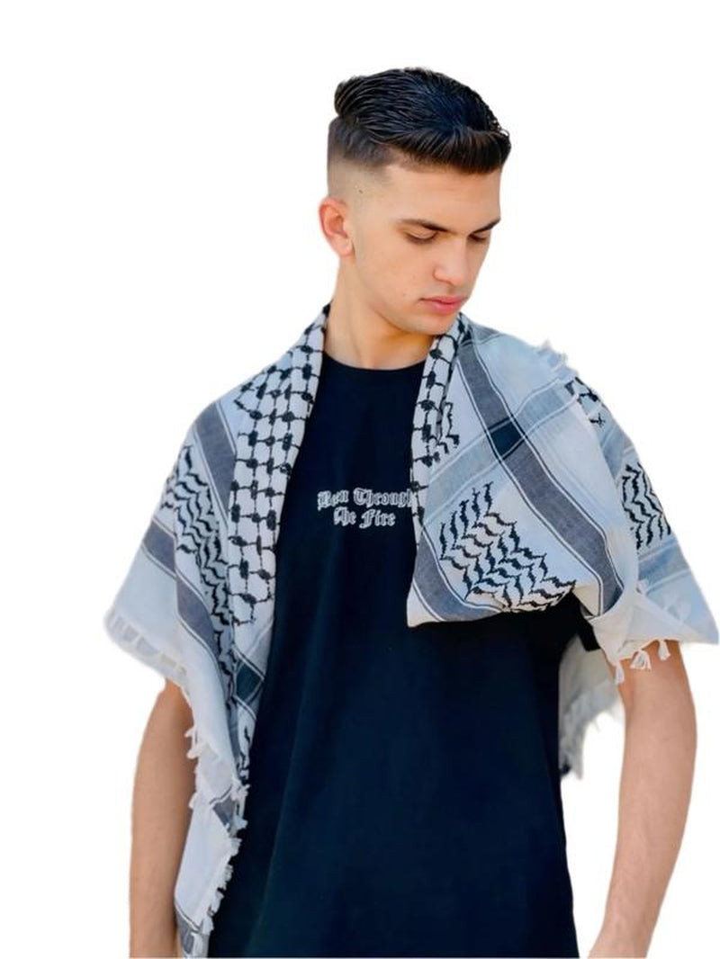 Original White & Black Palestinian Nabulsi Kuffiya Scarf - Made in Palestine
