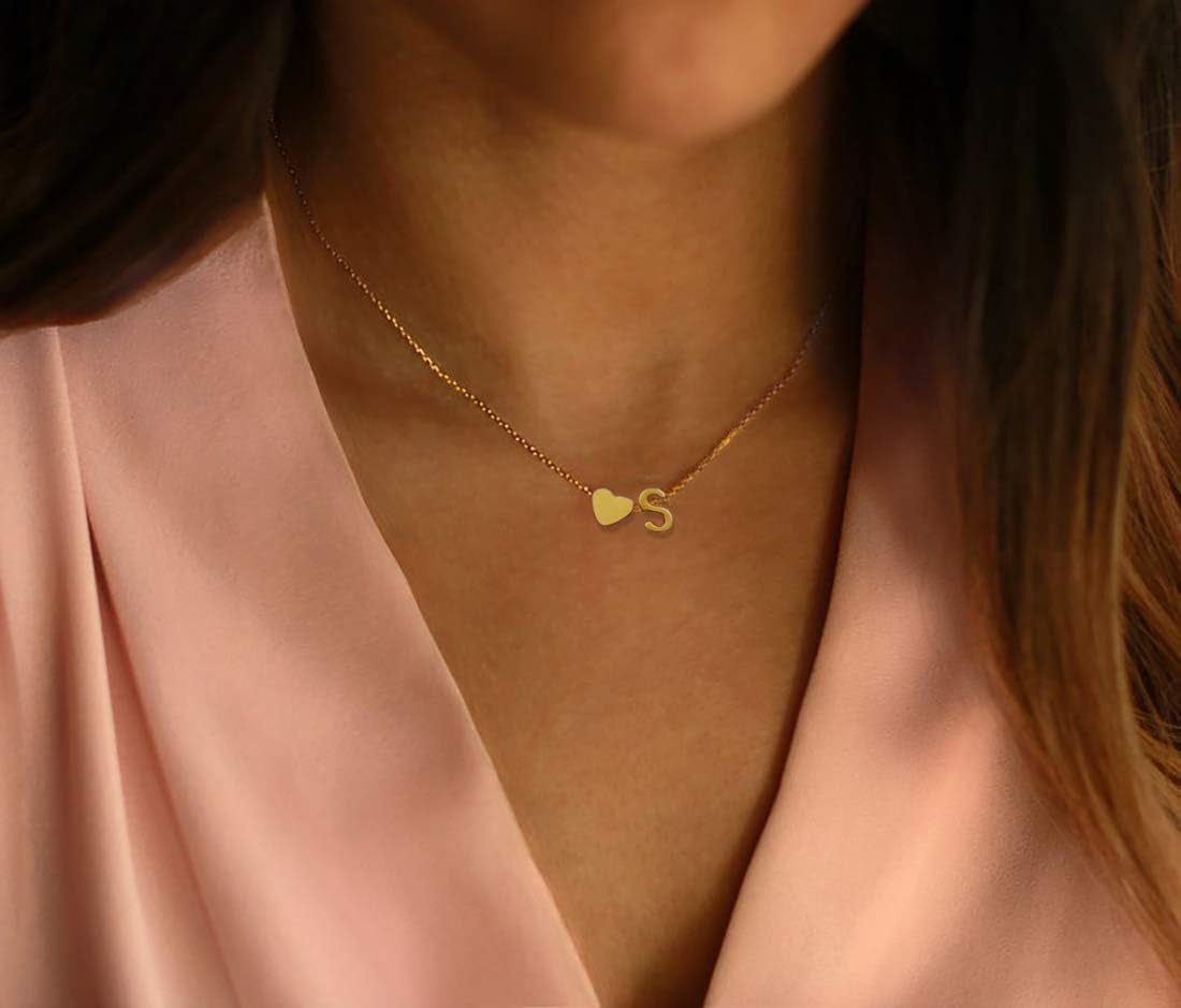 Initial Heart Necklace 18K Gold Plated Stainless Steel Tiny Heart Letter Necklace Personalized Monogram Name Necklace for Women