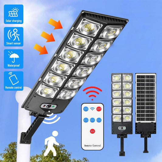 Solar Street Light Outdoor Solar Parking Lot Light with Motion Sensor IP65 Waterproof Commercial Lighting 360 SMD Leds Adjustable Angle Remote Control
