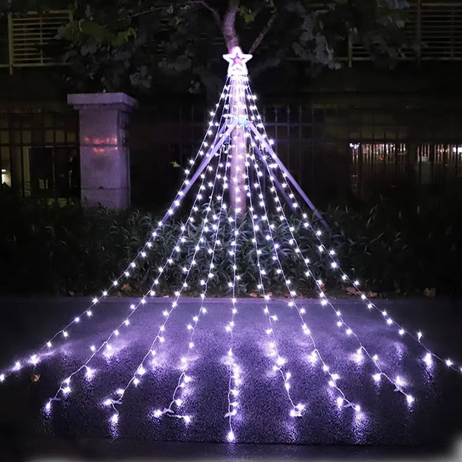 9X3.5M Christmas Decorations Star String Lights 350 LED Waterfall Tree Lights with Topper Star for Holiday Wedding Outdoor Decor