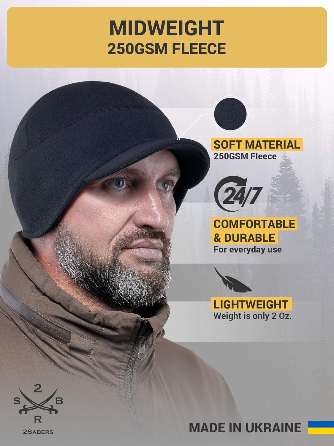 Fleece Winter Beanie with Visor - Men Women - Earflap Brim Skull Watch Cap Hat