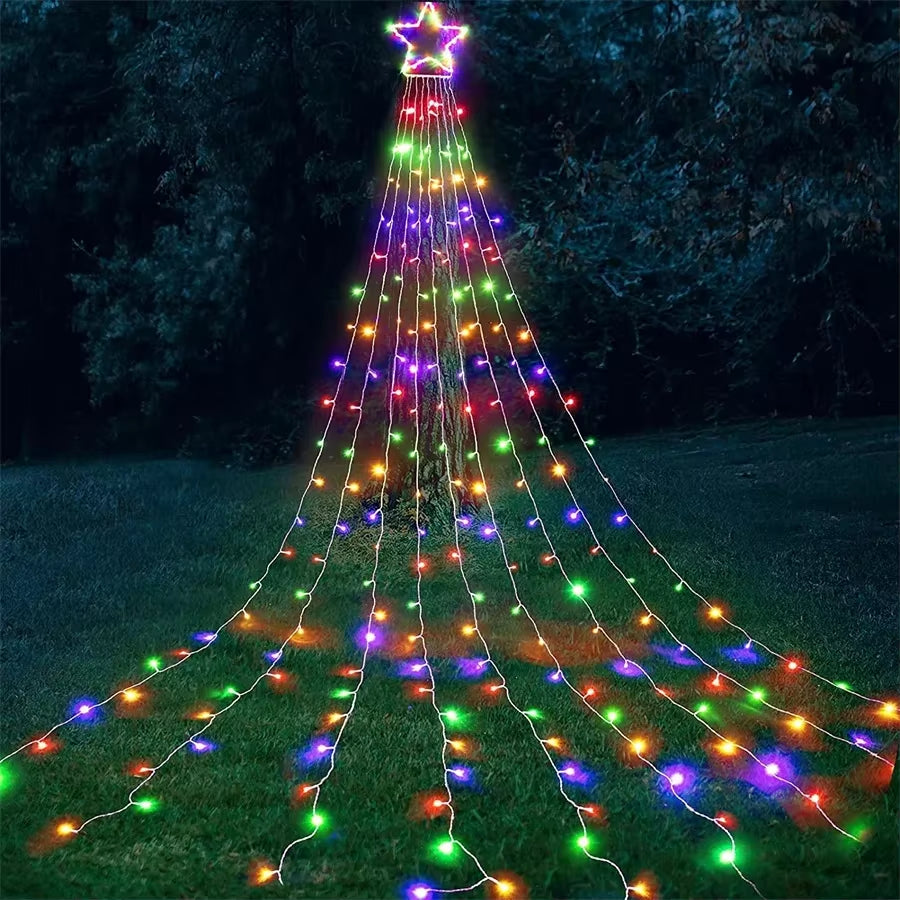 9X3.5M Christmas Decorations Star String Lights 350 LED Waterfall Tree Lights with Topper Star for Holiday Wedding Outdoor Decor