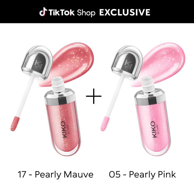 KIKO Milano 3D Hydra Lip Gloss Pink Bundle (17 Pearly Mauve + 05 Pearly Pink) | Softening Lip Gloss for a 3D Look