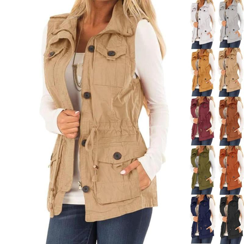 Imily Bela Women'S Casual Military Utility Vest Lightweight Sleeveless Drawstring Jackets with Pockets