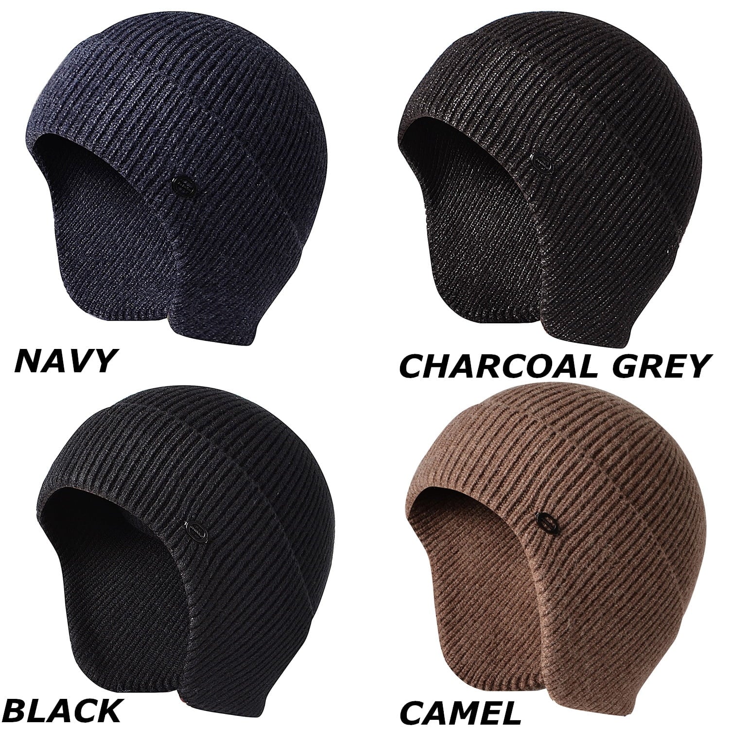 Men Women Knit Hat Winter Warm Stretch Beanie Ear Flaps Cap Outdoor Work Ski Skull Cap (Camel)