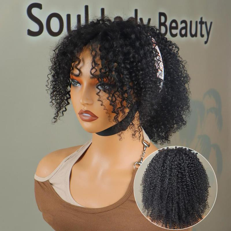 Soullady Afro Curly V Part Wig 3-IN-1 Easy Fit Wig Afro Kinky Human Hair Glueless Wigs Ready to Go Protective Style Half Wig for Women