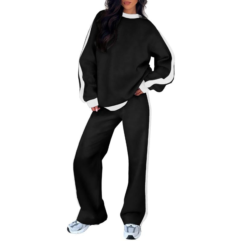 Aleumdr Women'S 2 Piece Outfit Fleece Sweatsuit Casual Lounge Matching Sets Crewneck Loose Fit Cozy Sweatshirt & Straight Leg Sweatpants Womenswear