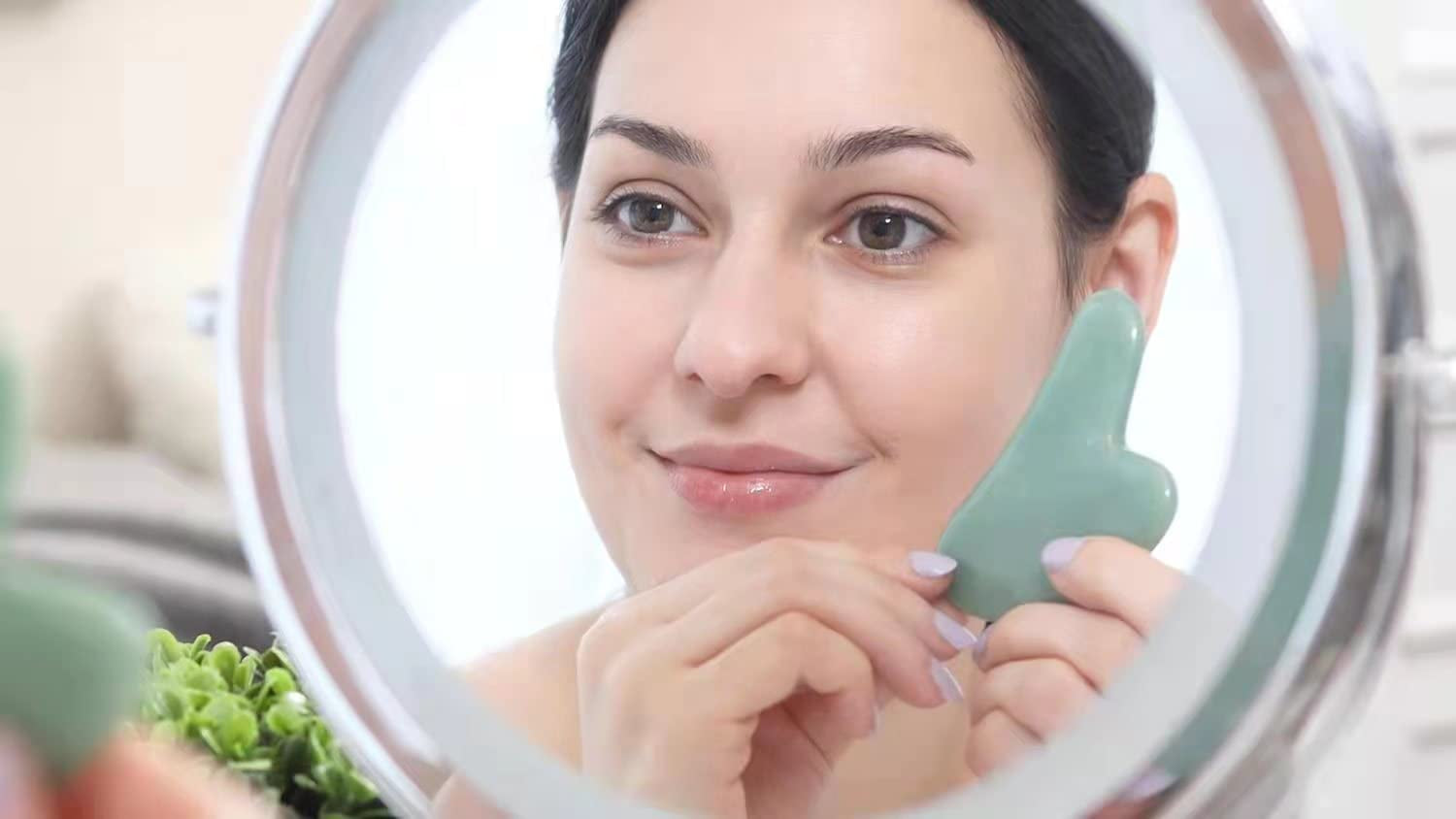 Gua Sha Facial Tool - Jade Stone Massager for Spa Acupuncture Therapy - Heart Shape Guasha for Face