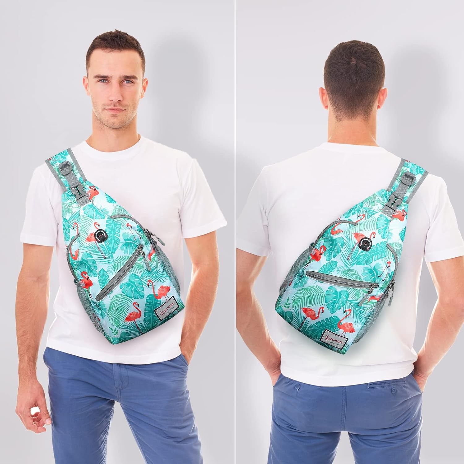 Sling Bag,Small Crossbody Sling Backpack,Water Resistant Shoulder Daypack for Travel,Anti Thief Chest Bag for Hiking(Flamingo Blue)