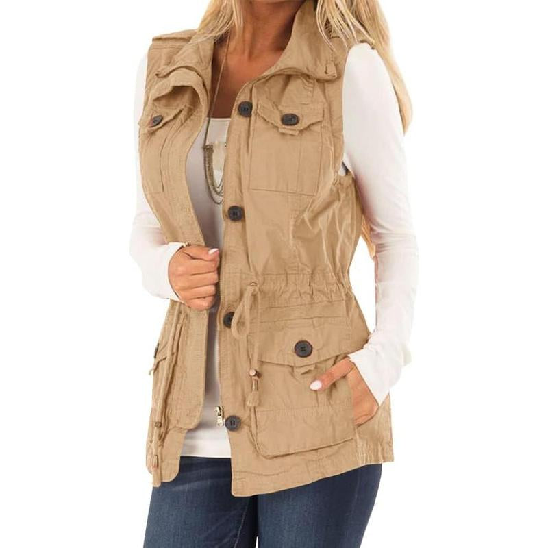 Imily Bela Women'S Casual Military Utility Vest Lightweight Sleeveless Drawstring Jackets with Pockets