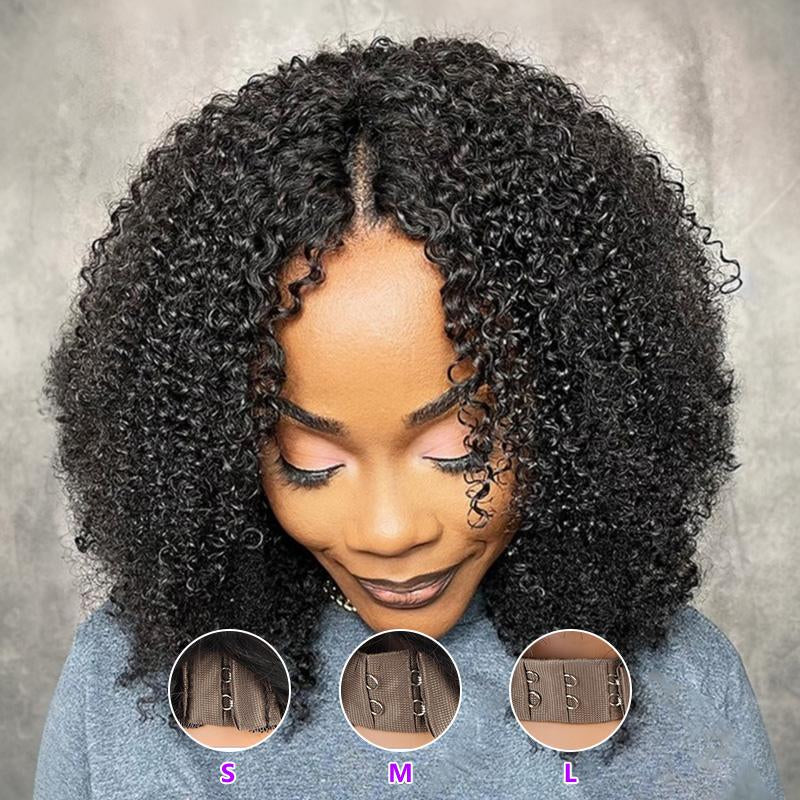 Soullady Afro Curly V Part Wig 3-IN-1 Easy Fit Wig Afro Kinky Human Hair Glueless Wigs Ready to Go Protective Style Half Wig for Women