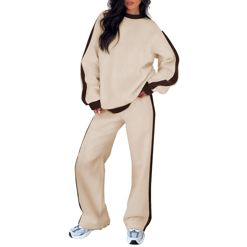 Aleumdr Women'S 2 Piece Outfit Fleece Sweatsuit Casual Lounge Matching Sets Crewneck Loose Fit Cozy Sweatshirt & Straight Leg Sweatpants Womenswear