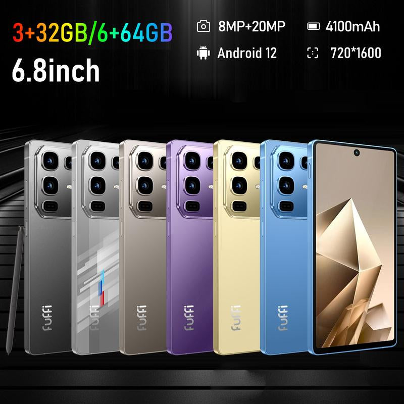 Fuffi 6.8 Inch Android Smartphone with Stylus, 3Gb+32Gb/6Gb+64Gb, 8Mp+20Mp Camera, 4100Mah Battery, Dual Sim 4G Unlocked Android 12 Mobile Phones