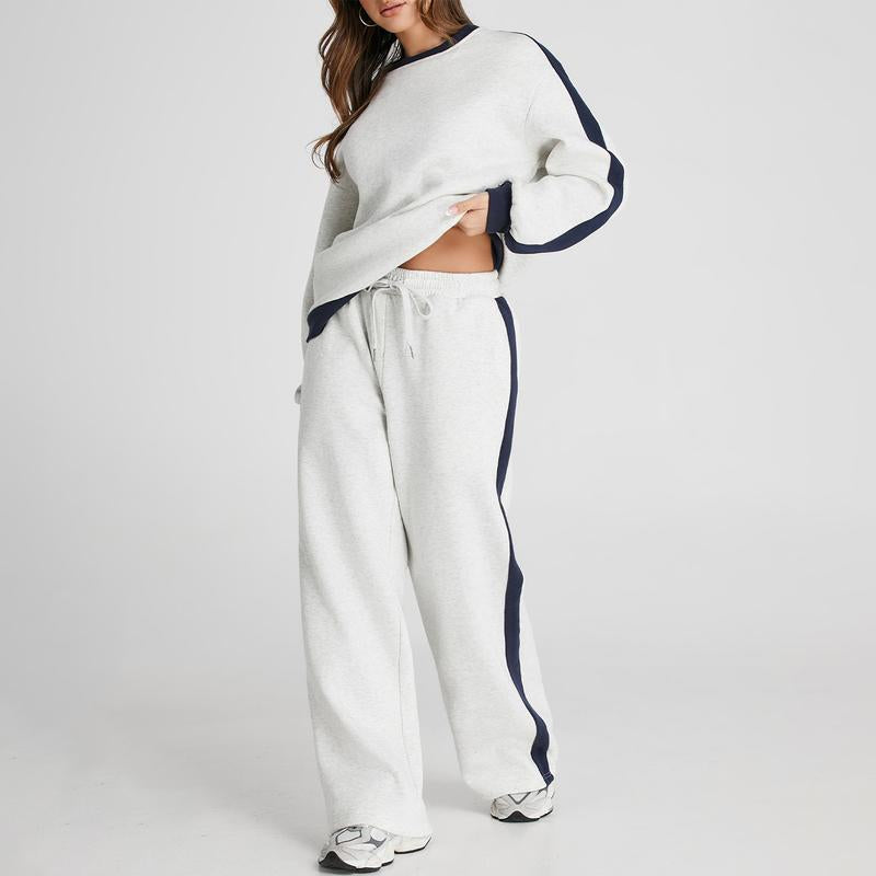 Aleumdr Women'S 2 Piece Outfit Fleece Sweatsuit Casual Lounge Matching Sets Crewneck Loose Fit Cozy Sweatshirt & Straight Leg Sweatpants Womenswear
