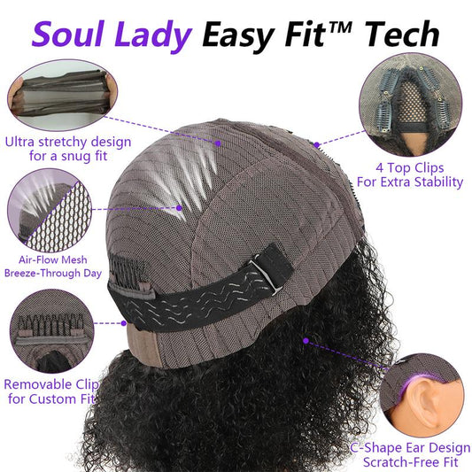 Soullady Afro Curly V Part Wig 3-IN-1 Easy Fit Wig Afro Kinky Human Hair Glueless Wigs Ready to Go Protective Style Half Wig for Women