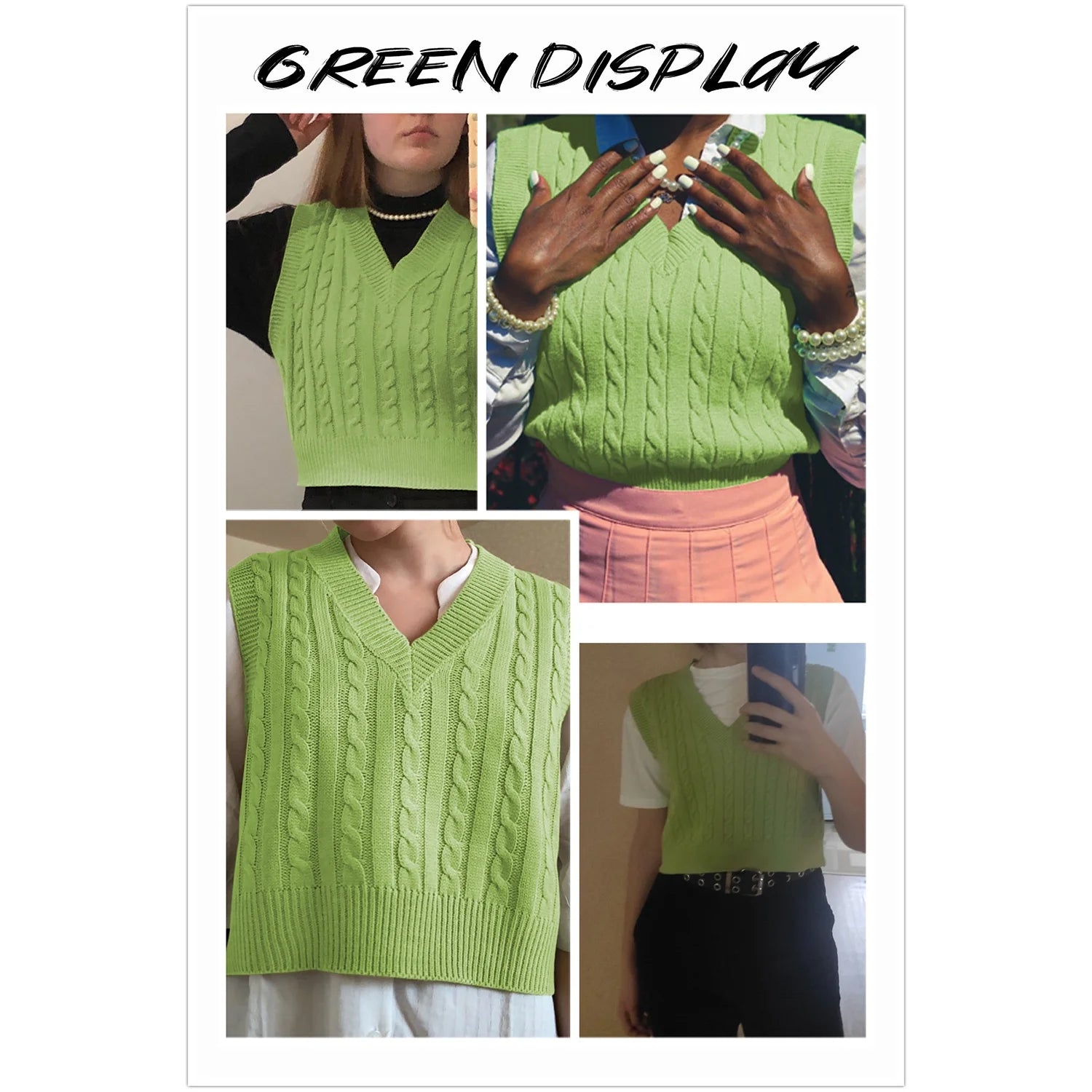 Women S V Neck Knit Sweater Vest Solid Color Argyle Preppy Style Sleeveless Crop Knit Pullover Tops Vest