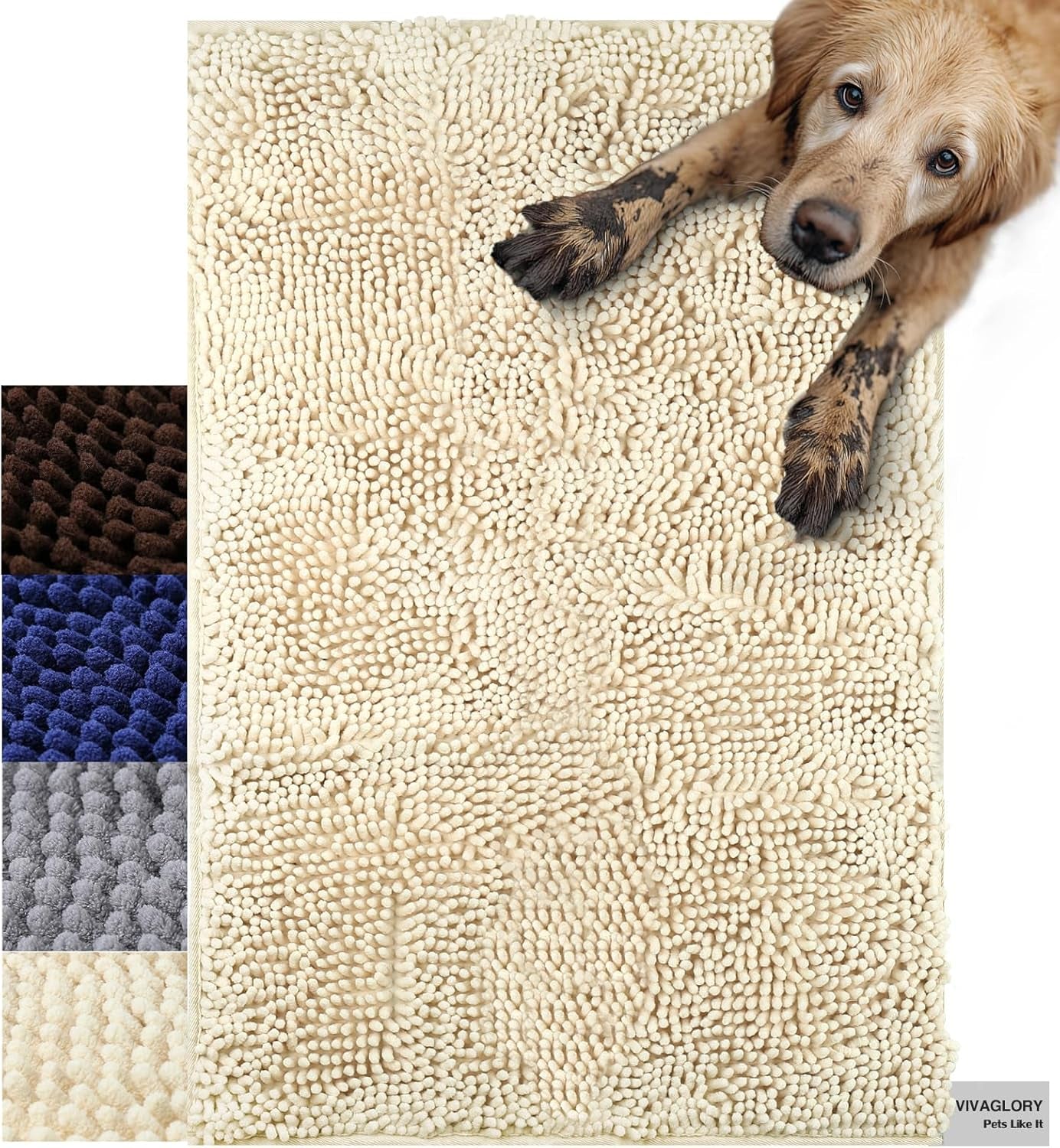 Dog Door Mat Absorpmax Dog Rug for Muddy Paw, Mat for Muddy Paw Door Indoor Floor Entryway, Waterproof Washable & Water Absorbent Dirt Trapper, 31" × 20", Beige