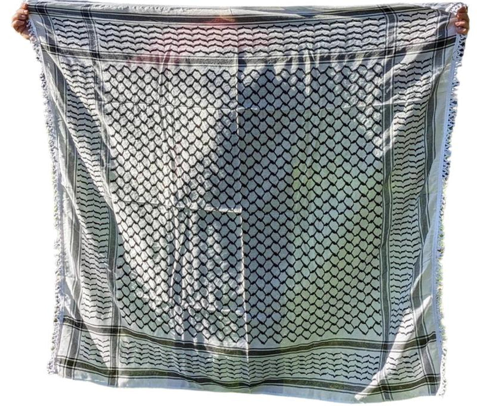 Original White & Black Palestinian Nabulsi Kuffiya Scarf - Made in Palestine