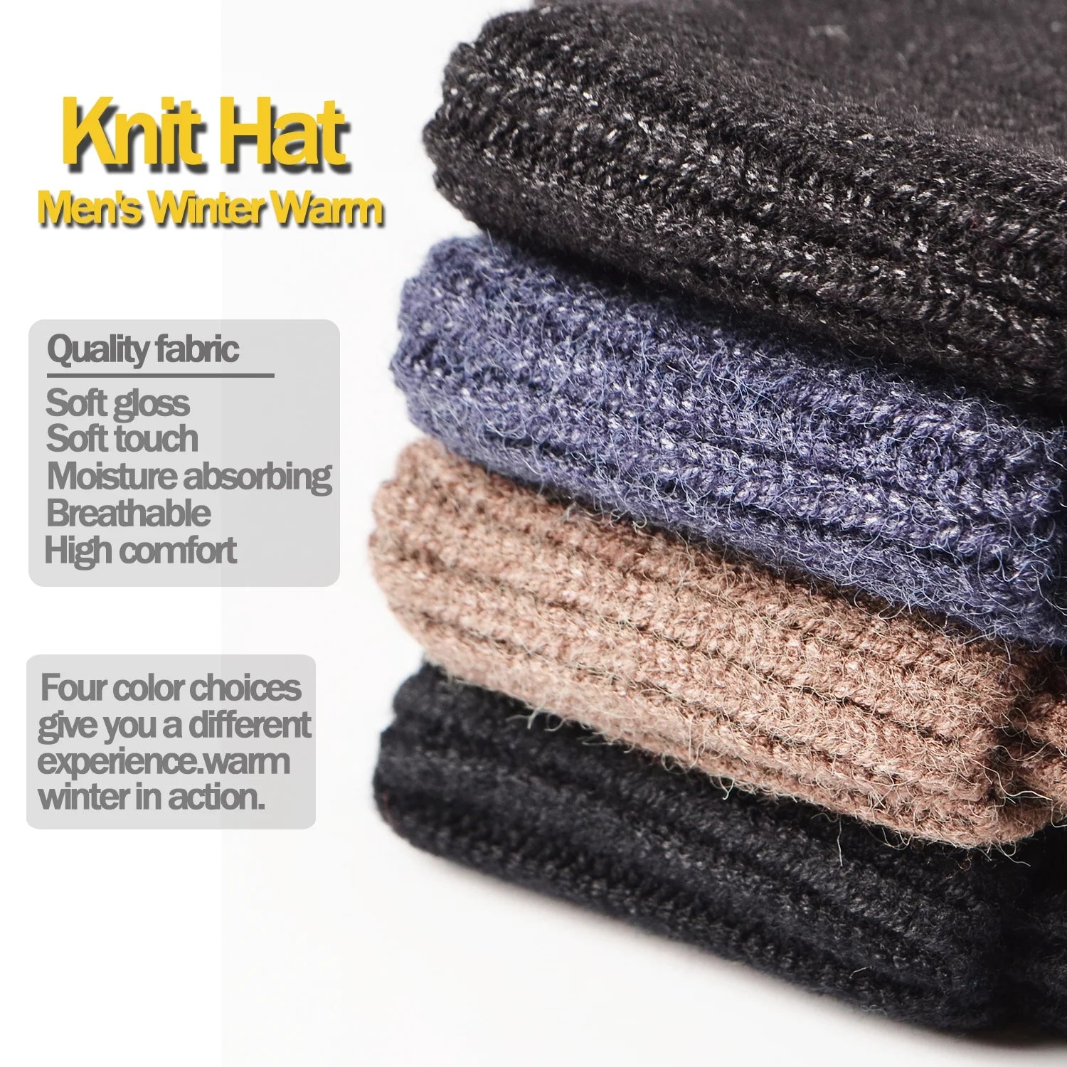 Men Women Knit Hat Winter Warm Stretch Beanie Ear Flaps Cap Outdoor Work Ski Skull Cap (Camel)