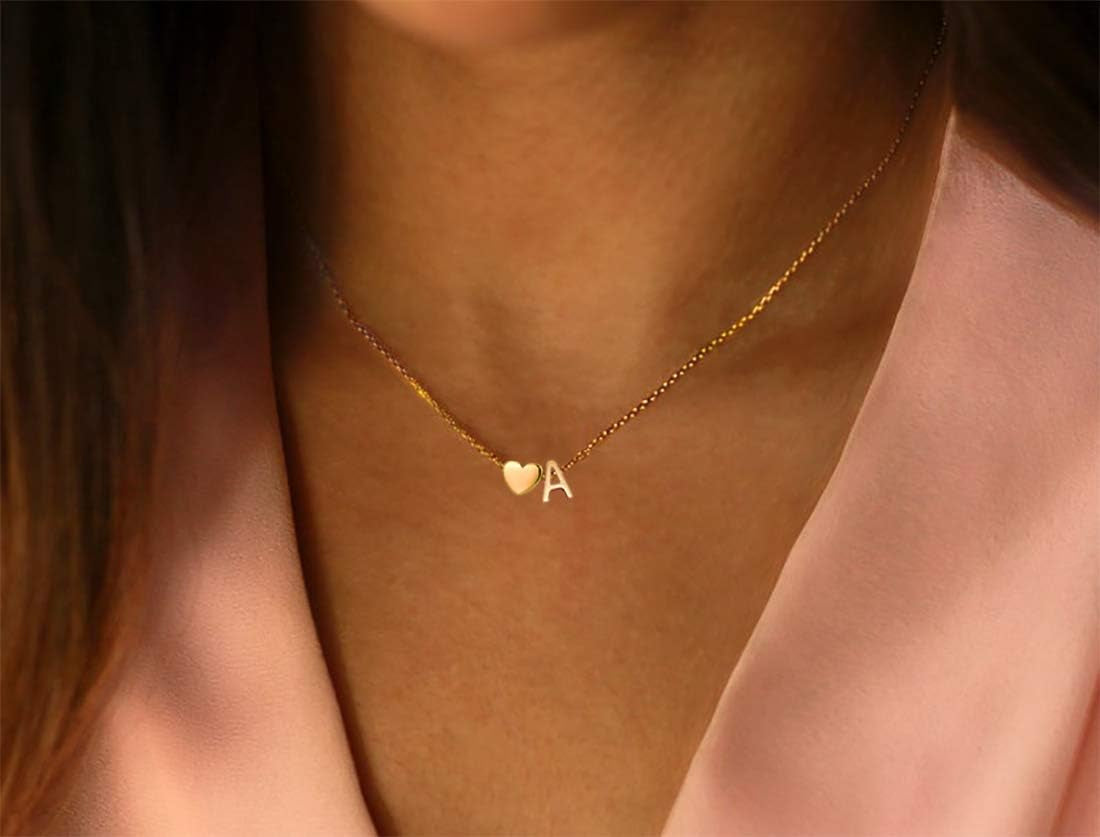 Initial Heart Necklace 18K Gold Plated Stainless Steel Tiny Heart Letter Necklace Personalized Monogram Name Necklace for Women