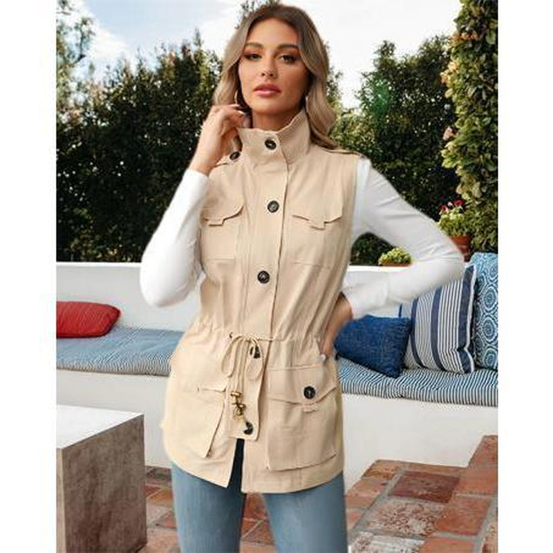 Imily Bela Women'S Casual Military Utility Vest Lightweight Sleeveless Drawstring Jackets with Pockets