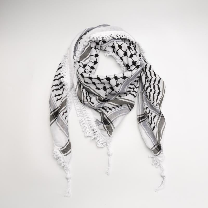 Original White & Black Palestinian Nabulsi Kuffiya Scarf - Made in Palestine