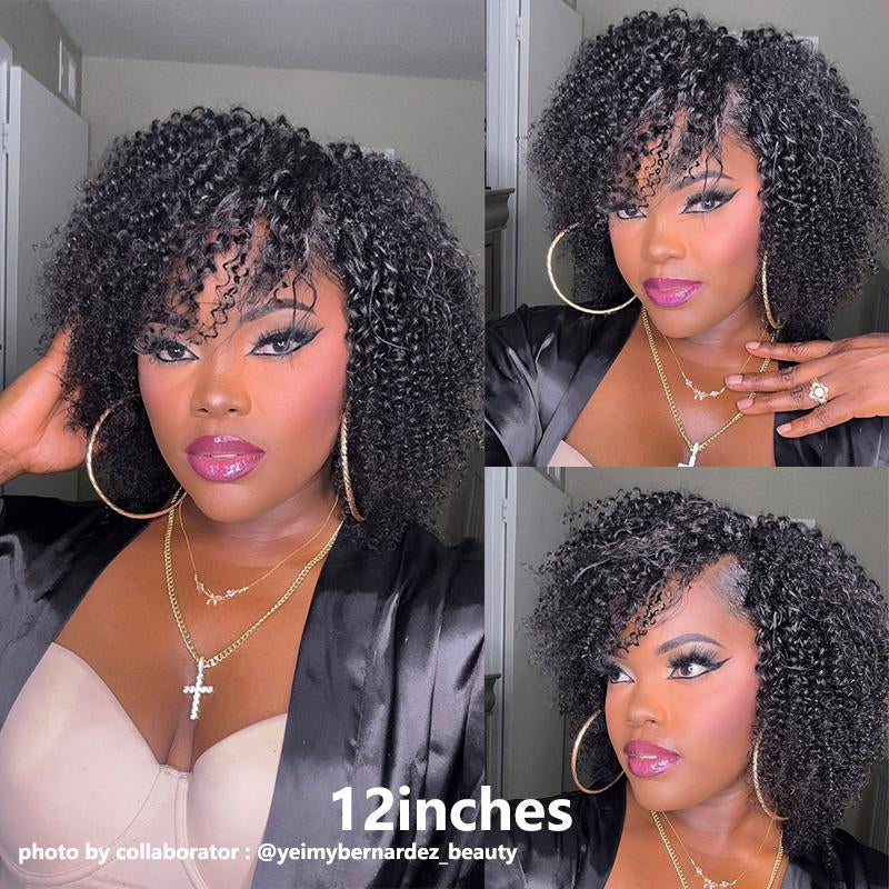 Soullady Afro Curly V Part Wig 3-IN-1 Easy Fit Wig Afro Kinky Human Hair Glueless Wigs Ready to Go Protective Style Half Wig for Women