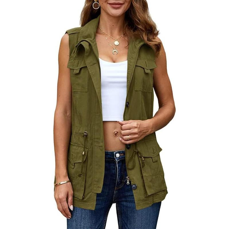Imily Bela Women'S Casual Military Utility Vest Lightweight Sleeveless Drawstring Jackets with Pockets
