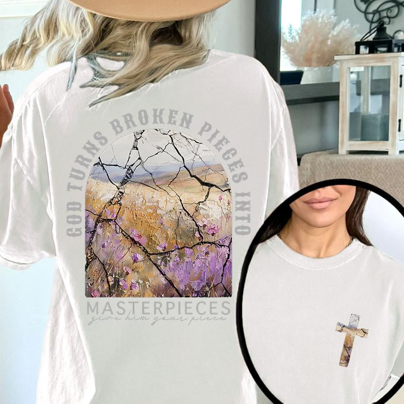 God Turns Broken Pieces into Masterpieces Christian Tops T Shirt Graphic Motivational Christian Shirt Gift for Religious Gift Tee