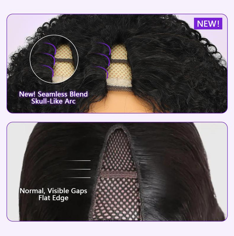 Soullady Afro Curly V Part Wig 3-IN-1 Easy Fit Wig Afro Kinky Human Hair Glueless Wigs Ready to Go Protective Style Half Wig for Women