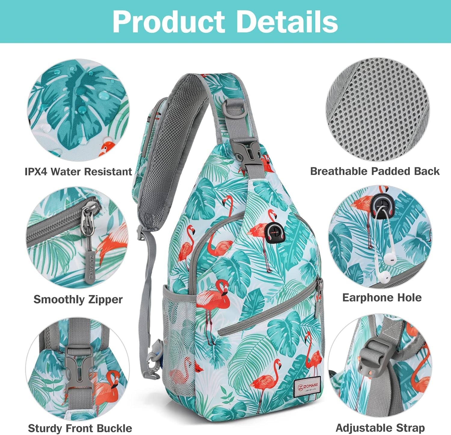 Sling Bag,Small Crossbody Sling Backpack,Water Resistant Shoulder Daypack for Travel,Anti Thief Chest Bag for Hiking(Flamingo Blue)