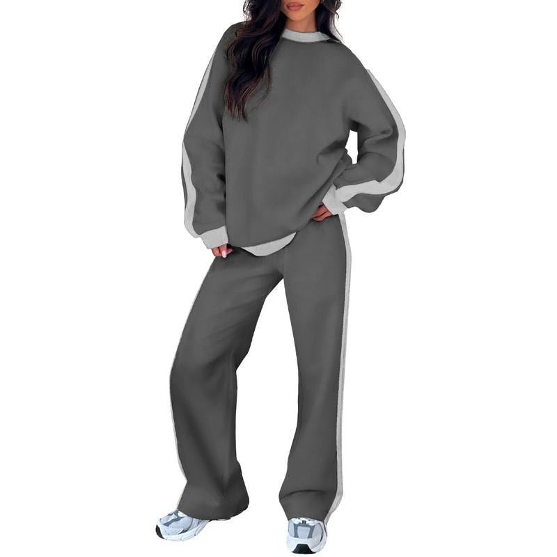 Aleumdr Women'S 2 Piece Outfit Fleece Sweatsuit Casual Lounge Matching Sets Crewneck Loose Fit Cozy Sweatshirt & Straight Leg Sweatpants Womenswear