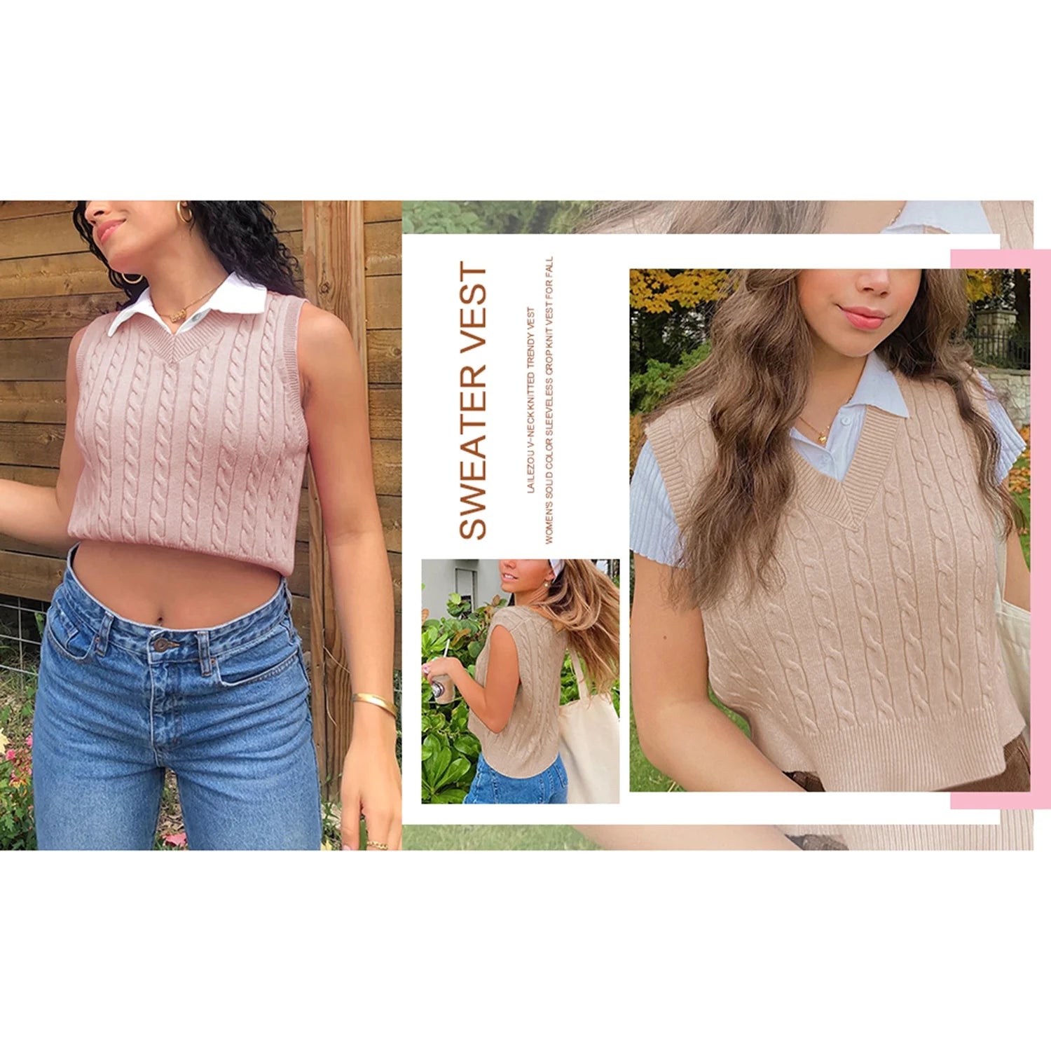 Women S V Neck Knit Sweater Vest Solid Color Argyle Preppy Style Sleeveless Crop Knit Pullover Tops Vest