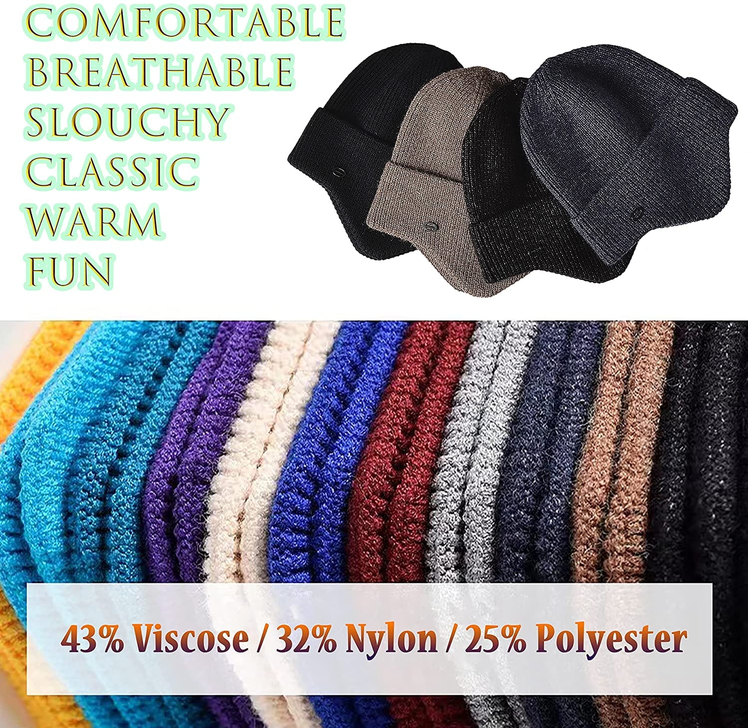 Men Women Knit Hat Winter Warm Stretch Beanie Ear Flaps Cap Outdoor Work Ski Skull Cap (Camel)