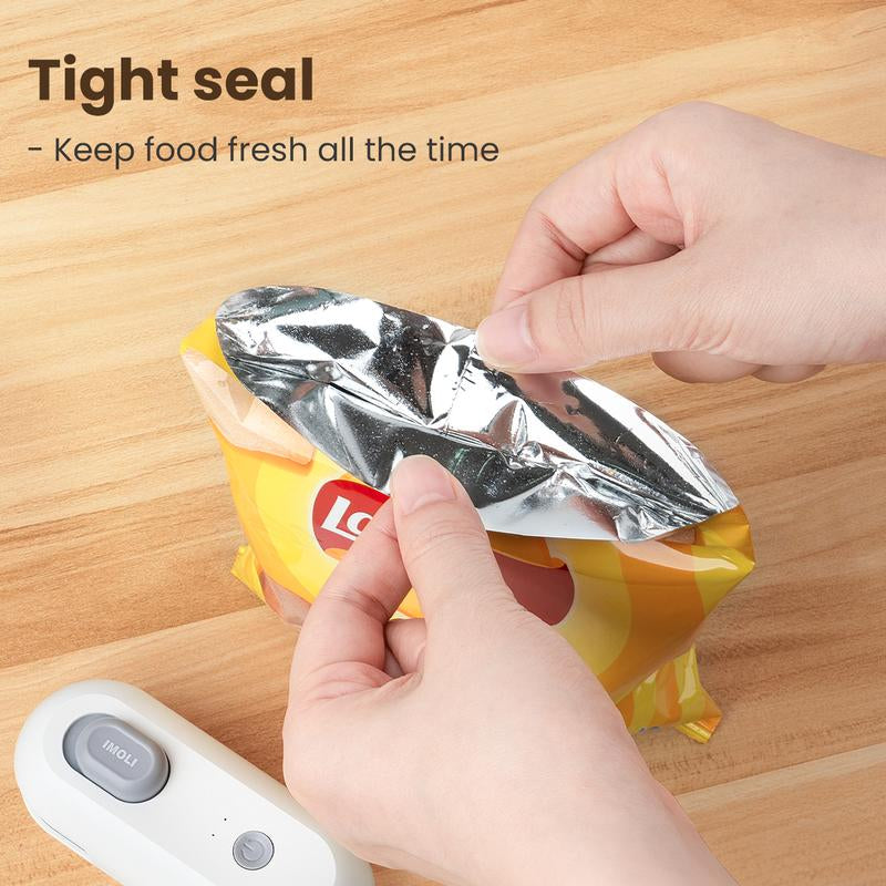 IMOLI New 4 in 1 Mini Sealing Machine Snack Bag , Portable Beer Bottle Opener & Built-In Cutter, USB Rechargeable Plastic Heat Sealer for Food & Snack Storage, Magnetic & Hanging Design, Plastic Bag Sealer, Home, Kitchen, Picnic, Camping