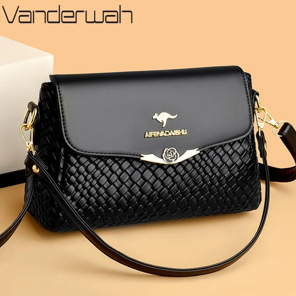 Luxury Handbag Women Bags Designer Pu Leather Knitting Shoulder Messenger Crossbody Bags for Women Mother Bolsa Ladies Hand Bag