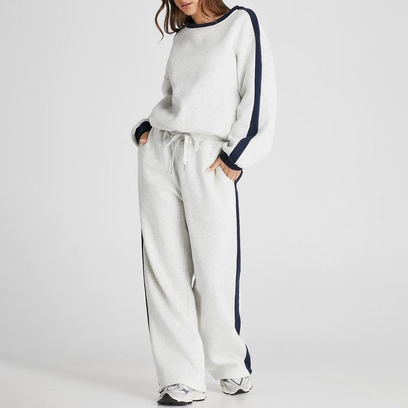 Aleumdr Women'S 2 Piece Outfit Fleece Sweatsuit Casual Lounge Matching Sets Crewneck Loose Fit Cozy Sweatshirt & Straight Leg Sweatpants Womenswear