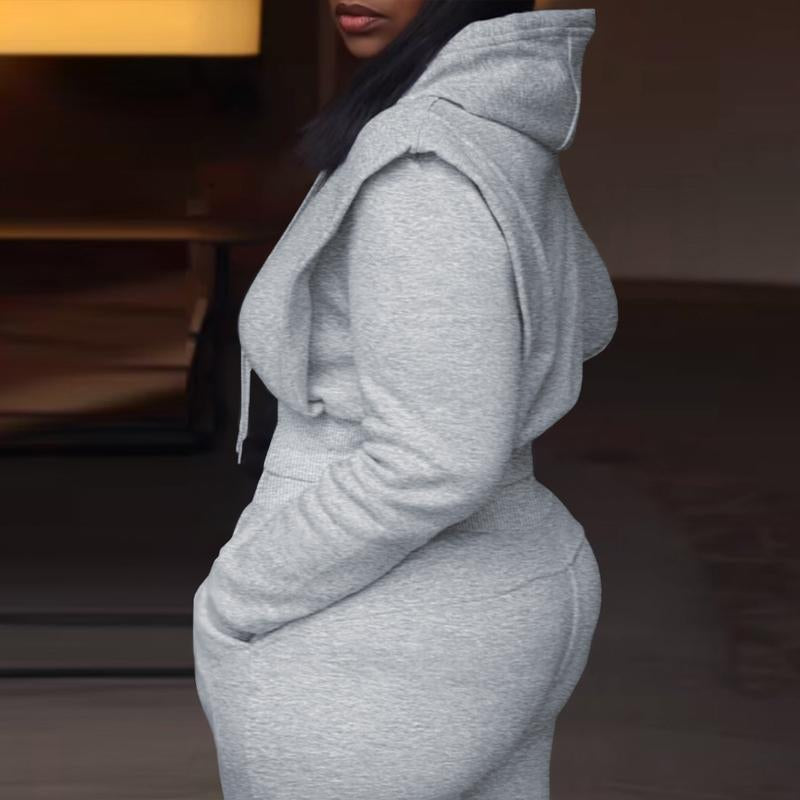 CHICME Hooded Long Sleeve Sweatshirt and Casual Wide Leg Sweatpants Set