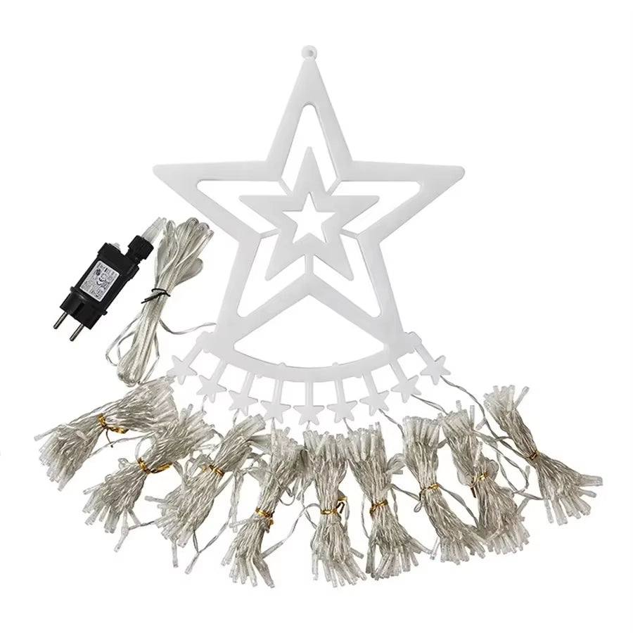 9X3.5M Christmas Decorations Star String Lights 350 LED Waterfall Tree Lights with Topper Star for Holiday Wedding Outdoor Decor