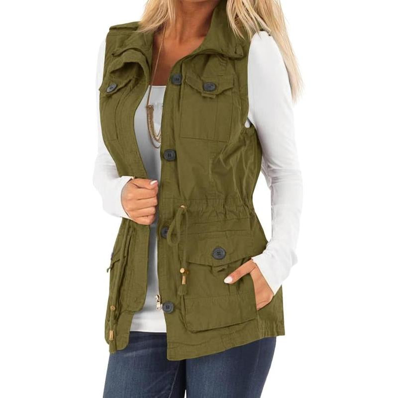Imily Bela Women'S Casual Military Utility Vest Lightweight Sleeveless Drawstring Jackets with Pockets