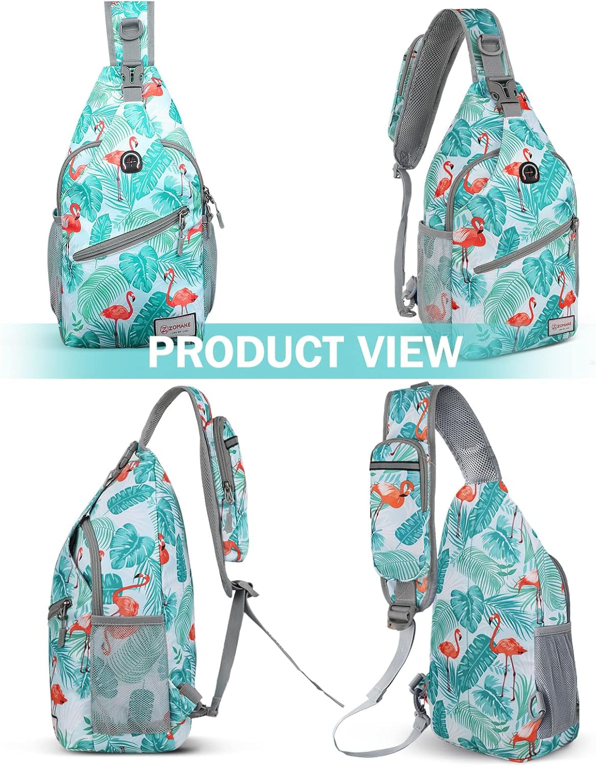 Sling Bag,Small Crossbody Sling Backpack,Water Resistant Shoulder Daypack for Travel,Anti Thief Chest Bag for Hiking(Flamingo Blue)