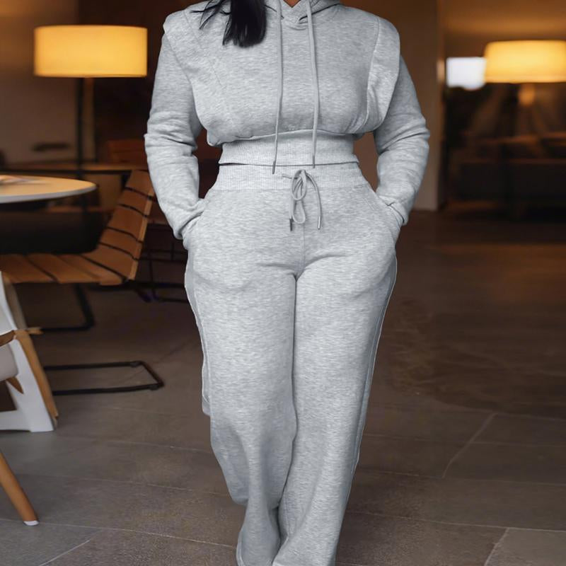 CHICME Hooded Long Sleeve Sweatshirt and Casual Wide Leg Sweatpants Set