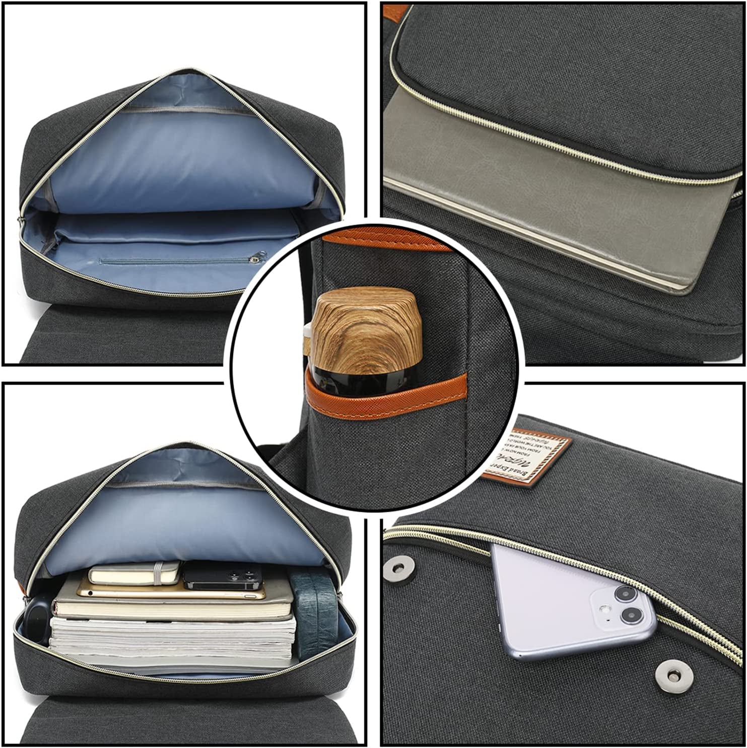 Slim Business Laptop Backpack Casual Daypacks College Shoulder Bag for Men Women, Tear Resistant Unique Travelling Backpack Fits up to 15.6 Inch Laptop in Charcoal Black