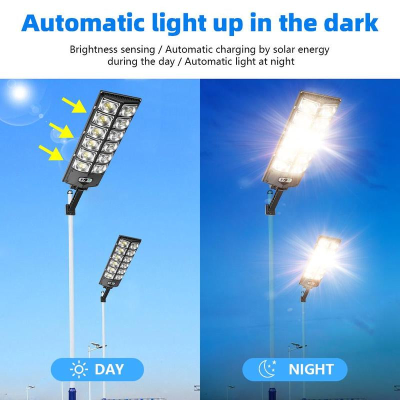 Solar Street Light Outdoor Solar Parking Lot Light with Motion Sensor IP65 Waterproof Commercial Lighting 360 SMD Leds Adjustable Angle Remote Control