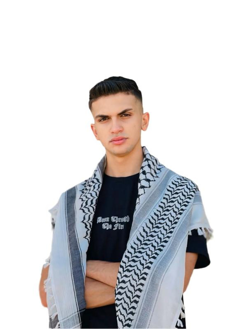 Original White & Black Palestinian Nabulsi Kuffiya Scarf - Made in Palestine