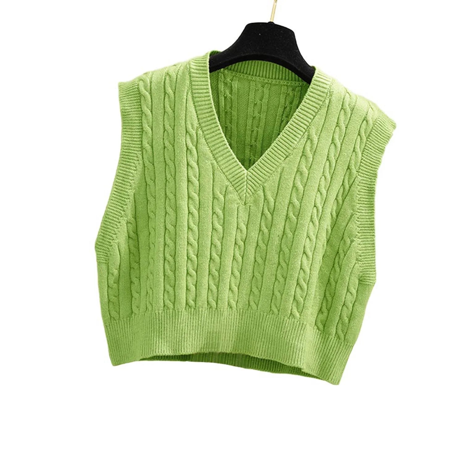 Women S V Neck Knit Sweater Vest Solid Color Argyle Preppy Style Sleeveless Crop Knit Pullover Tops Vest